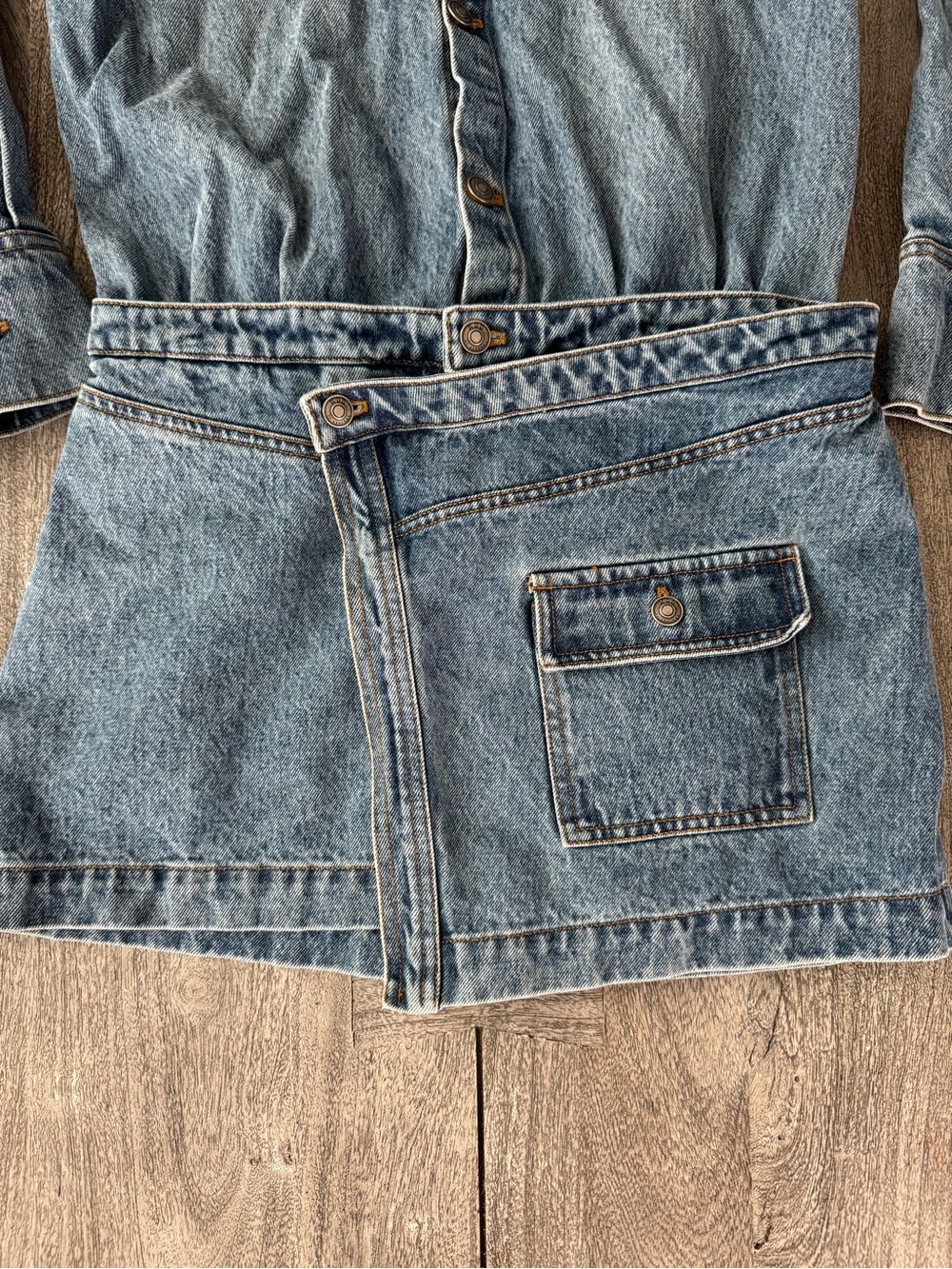Light Blue Denim Mini Dress with Button-Front and Pocket - will fit a small - Picture 2 of 6